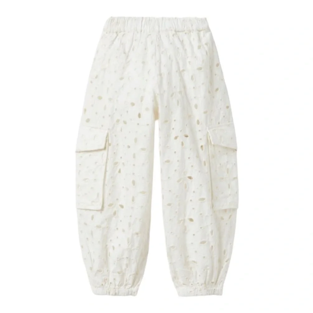 Zara Cream Eyelet Cargo Joggers